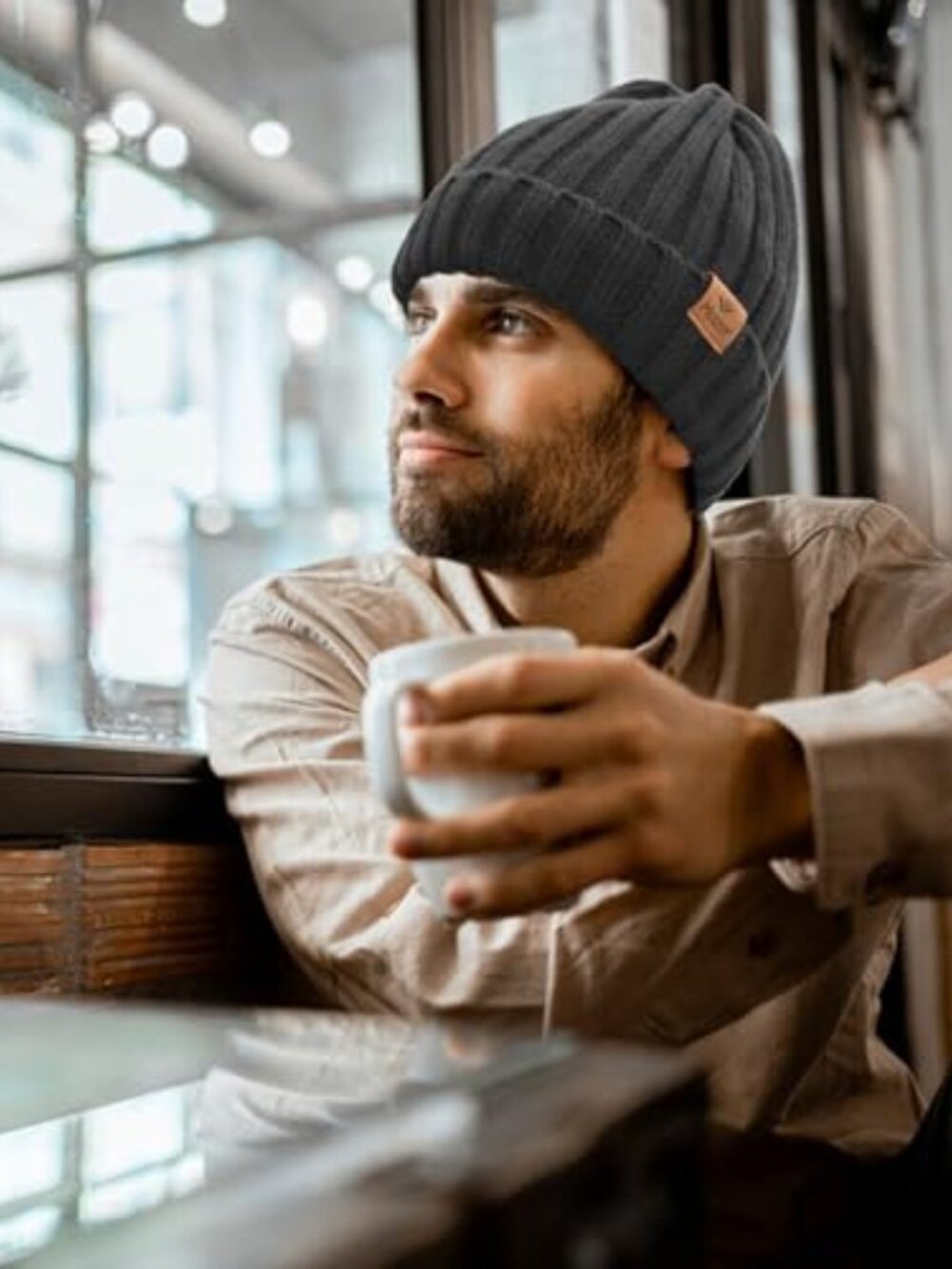Warm Double-Layered Knit Beanie Hat with Soft Lining - Picture 3 of 7